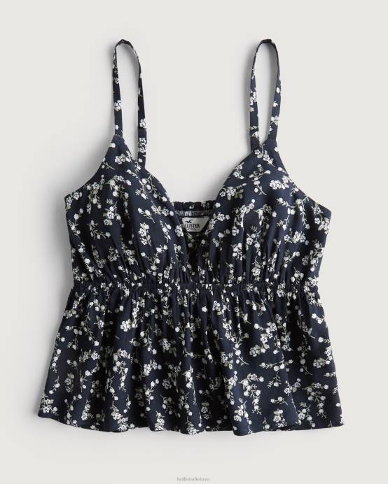 Babydoll bakas tamsiai mėlynos gėlės moterys Hollister viršūnės RDJ0W290