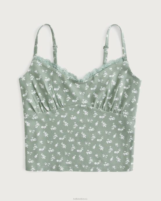 nėrinių apdaila shirred bust Cami žalia gėlių moterys Hollister viršūnės RDJ0W135