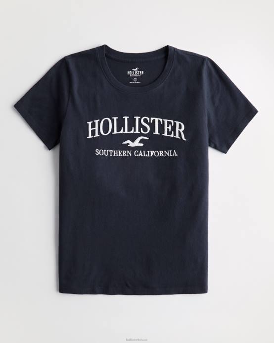 lengvai išsiuvinėtas grafinis marškinėliai su logotipu tamsiai mėlyna moterys Hollister viršūnės RDJ0W376