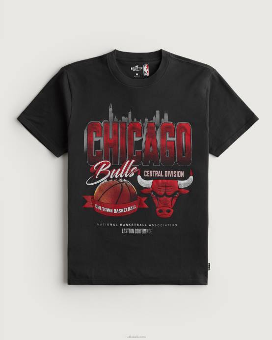 atsipalaidavęs chicago bulls nba grafinis marškinėliai išblukusi juodoji Čikaga vyrų Hollister viršūnės RDJ0W1033