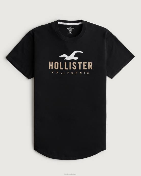 grafinis marškinėliai su logotipu išlenktu kraštu juodas vyrų Hollister viršūnės RDJ0W862