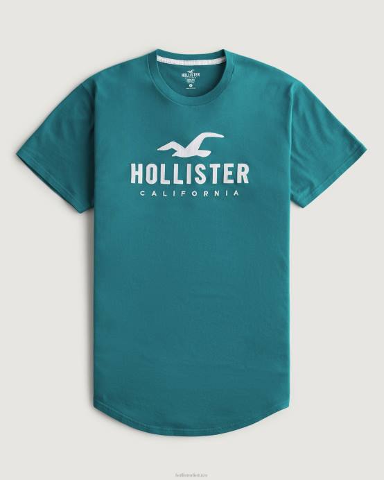 grafinis marškinėliai su logotipu išlenktu kraštu tamsiai žalsvai melsva vyrų Hollister viršūnės RDJ0W870