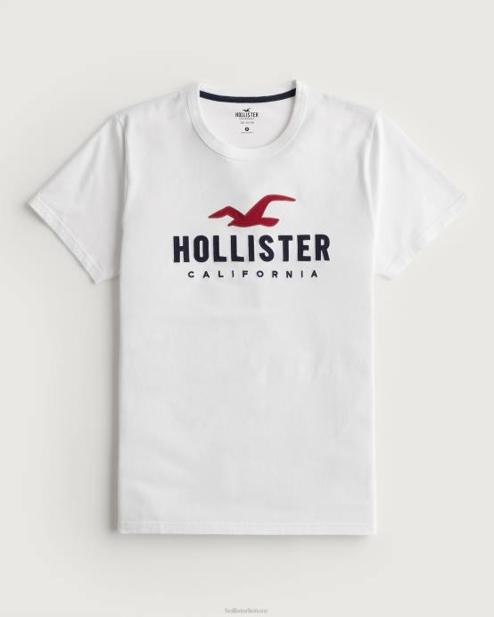 grafinis marškinėliai su medvilniniu logotipu baltas vyrų Hollister viršūnės RDJ0W971