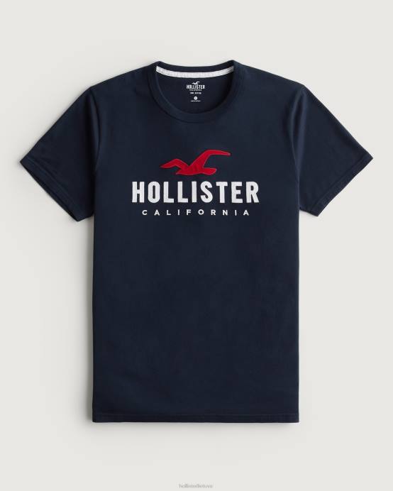 grafinis marškinėliai su medvilniniu logotipu karinis jūrų laivynas vyrų Hollister viršūnės RDJ0W944