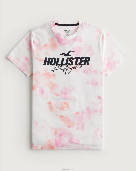 grafinis marškinėliai su medvilniniu logotipu rožiniai kaklaraiščių dažai vyrų Hollister viršūnės RDJ0W980