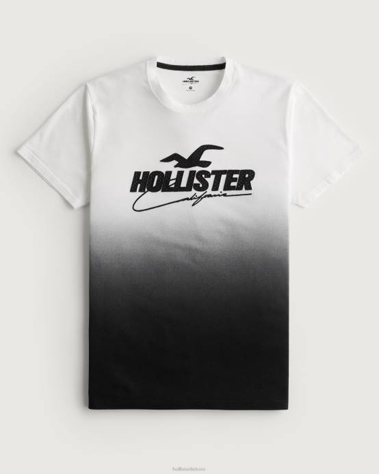 tinklinio logotipo aplikacija ombre grafinis marškinėliai nuo baltos iki juodos spalvos ombre vyrų Hollister viršūnės RDJ0W850